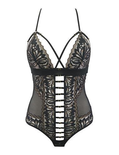 Body string tulle et dentelle noir V-10100 - Axami