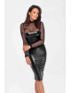 Robe moulante Sublime F310 wetlook et tulle floqué