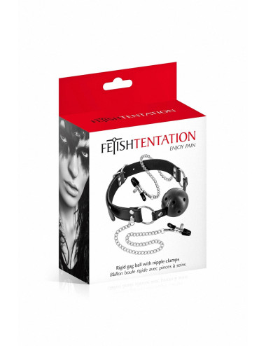 Bâillon boule rigide et pinces à seins