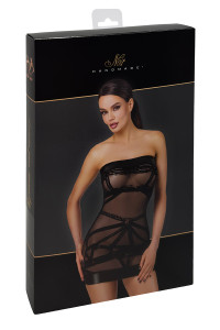 Mini robe floquée à épaules nues Bondesque F359 - Noir Handmade