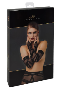 Gants longs floqués Bondesque F361 - Noir Handmade