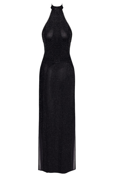 Robe longue en maille pailletée Onyx F372 - Noir Handmade