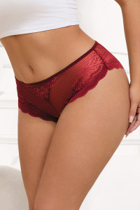 Tanga dentelle bijou Coeur Bordeaux - Litolu Lingerie
