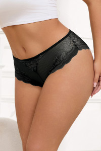 Tanga dentelle bijou Coeur Noir - Litolu Lingerie