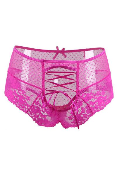Tanga lacé dentelle taille haute Rose - Litolu Lingerie