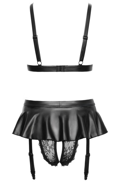 Soutien-gorge et slip fendu à jarretelles noir - Cottelli LINGERIE