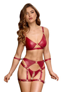 Set soutien-gorge et slip à jarretelles ouvert rouge - Cottelli BONDAGE  