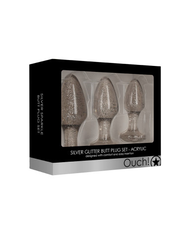 Set 3 plugs pailletés argentés en acrylique - Ouch!