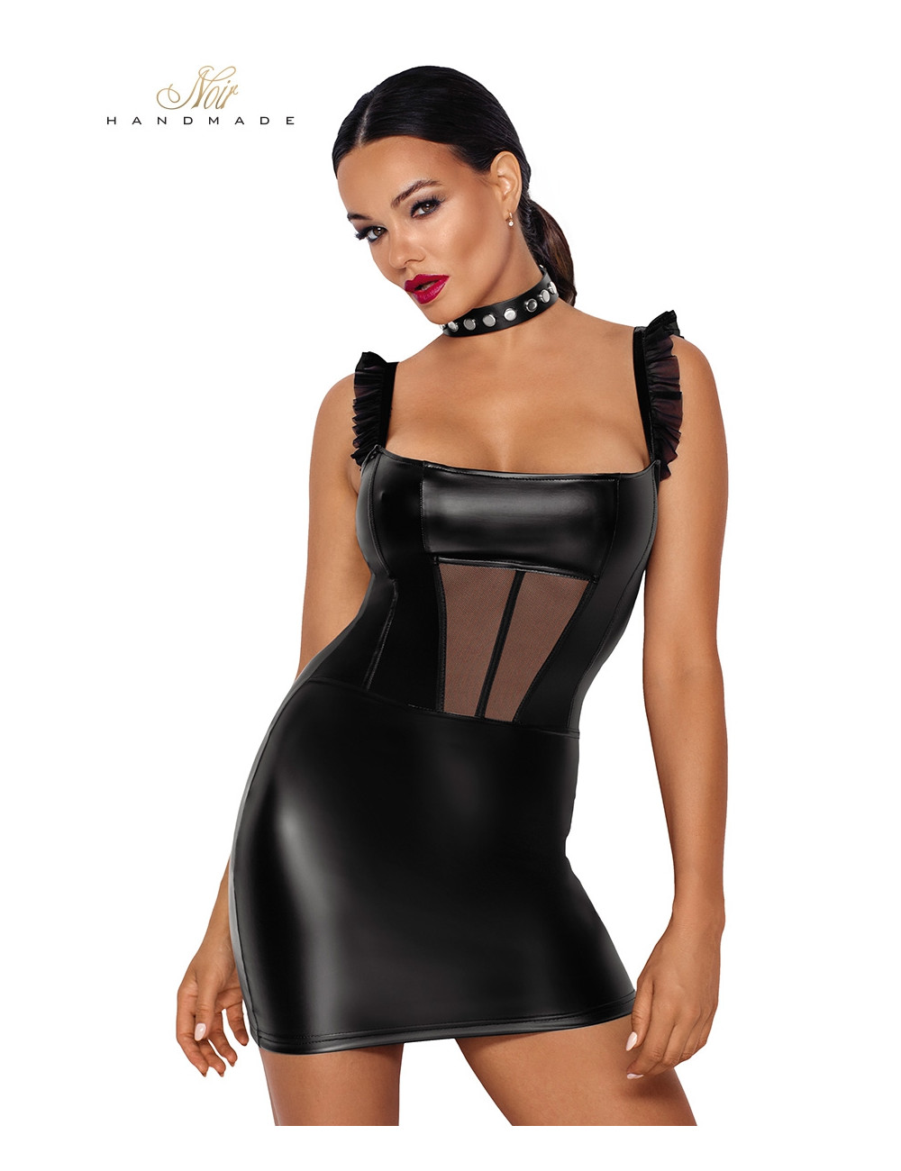 Robe courte wetlook et tulle F257